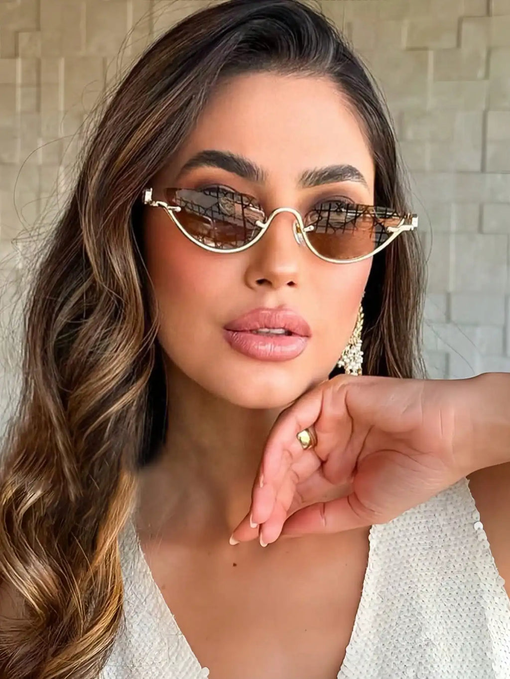 Women's Half-Frame Square Metal Fashion Sunglasses For Daily Outdoor Travel Party mbzr