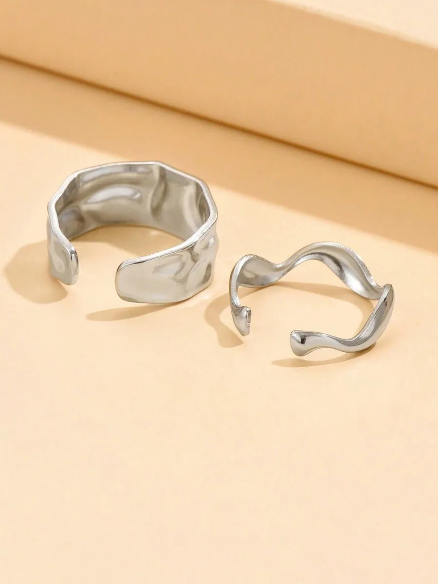 2pcs Personalized Baroque Stainless Steel Ring Set For Women, Everyday Wear