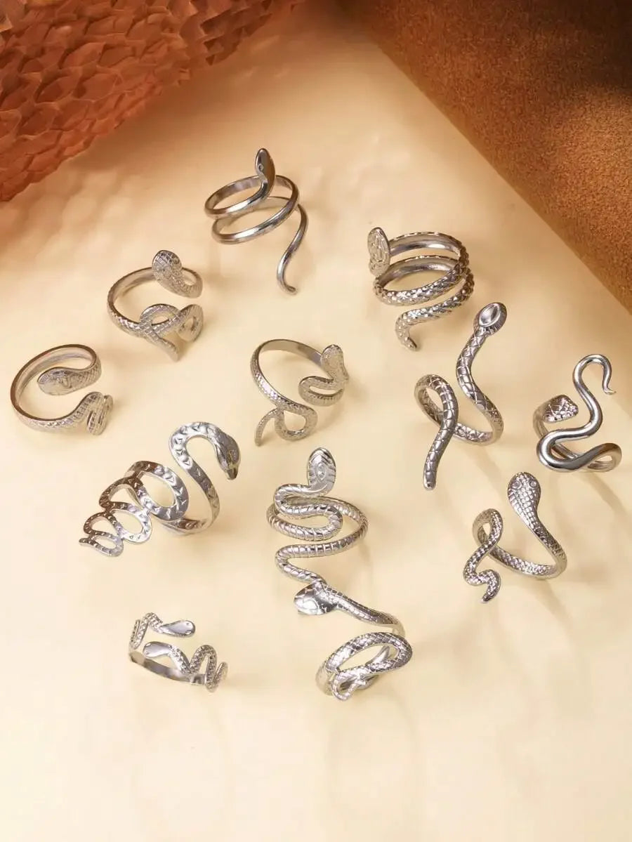 Stainless Steel Snake Adjustable Stackable Rings Set For Women Y2K Vintage Design