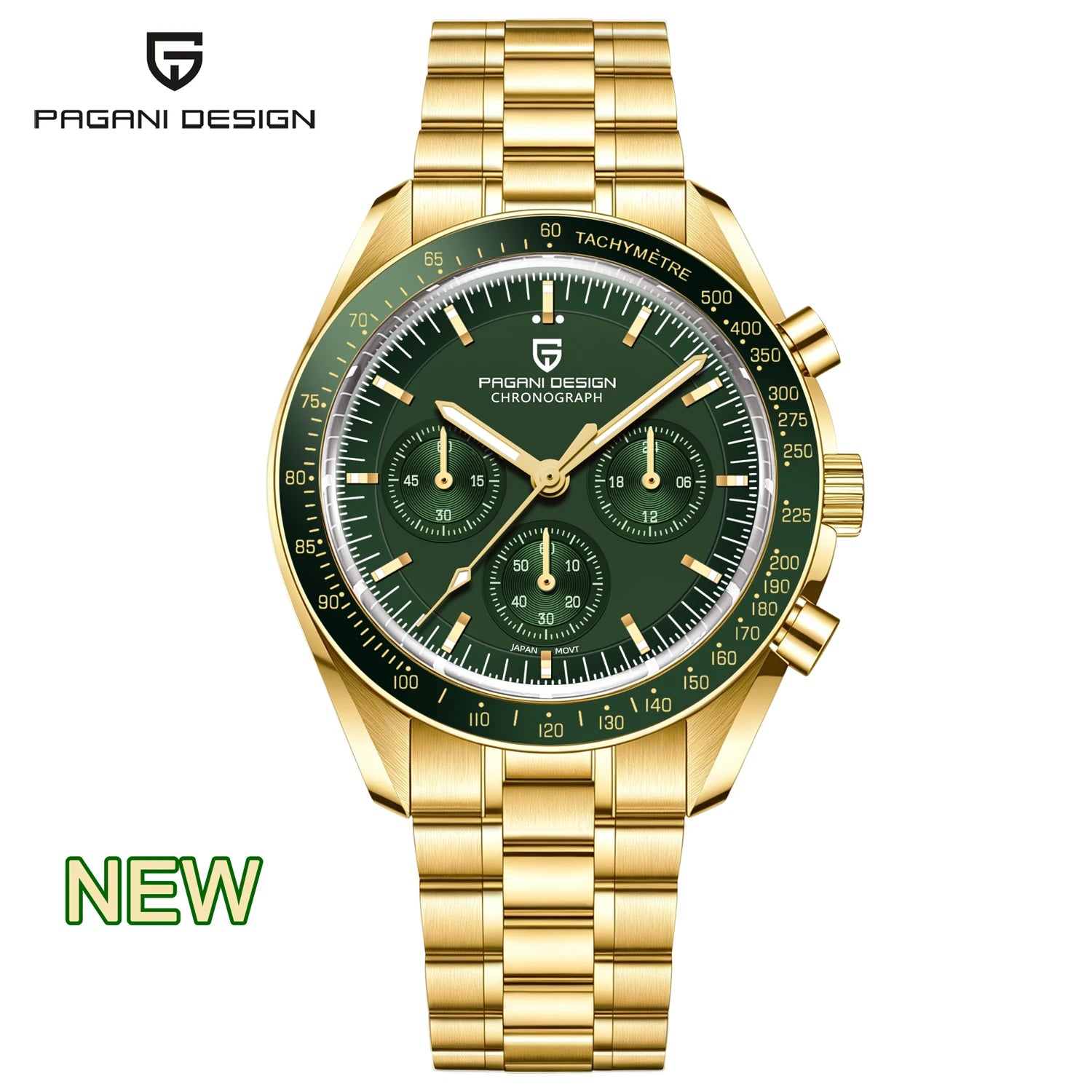 New Classic Men Watch PAGANI DESIGN Golden Green Luxury Quartz Watch For Men Automatic Date Speed Sport Chronograph AR Sapphire crystal Wristwatch Men Local Shipping