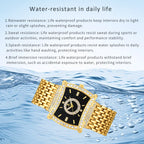 YaLaLuSi Tonneau Square Full Rhinestone Women Watch Black  Dial Double Halo Crystal Bezel Multi-Row Gold Link Bracelet Ladies Quartz Dress Wristwatch
