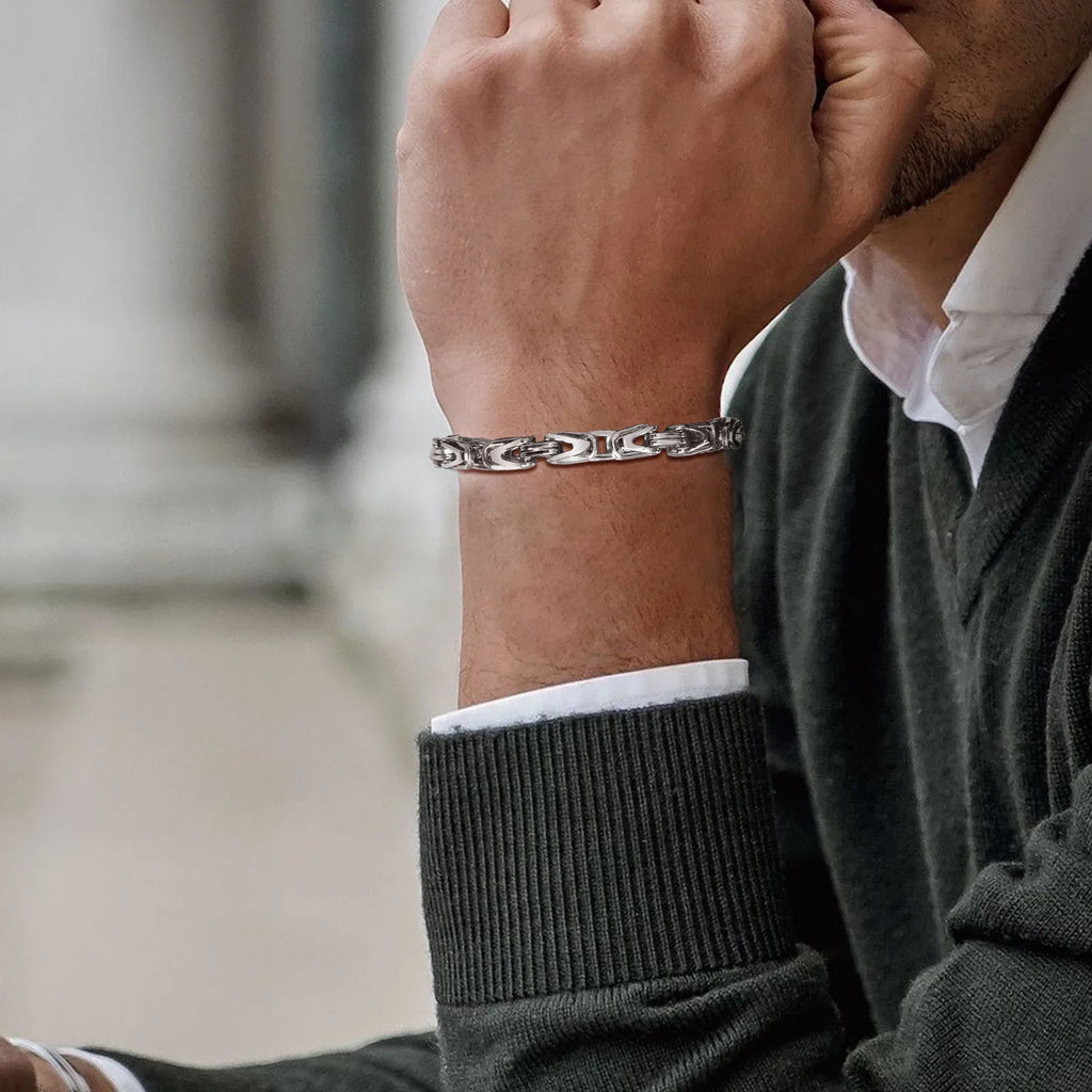 Vnox 6.4mm Byzantine Chain Bracelets for Men Boys Square Braided Link Bracelet Never Fade Stainless Steel New Masculine Style