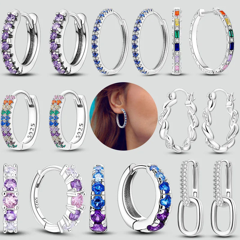 Sterling Silver Hoop Earrings Hypoallergenic Zirconia Women