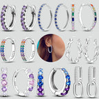 Sterling Silver Hoop Earrings Hypoallergenic Zirconia Women