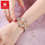 OLEVS 9942 Fashion Quartz Movement Watch For Women Full Of Diamond-set Strap Roman Scale Dial 30m Waterproof Luminous Watch mbzr