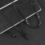3pcs Fashion Alloy Men's Cross Pendant Necklace, Bracelet and Ring Combo Jewelry Set