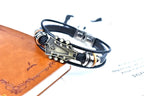 Guitar Headstock Leather Wrap Bracelet for Men Women, Vintage Multi Layer Black PU Leather Wooden Bead Music Note Cuff Wristband, Rock Punk Music Lover Jewelry Gift for Concert Birthday Daily Party