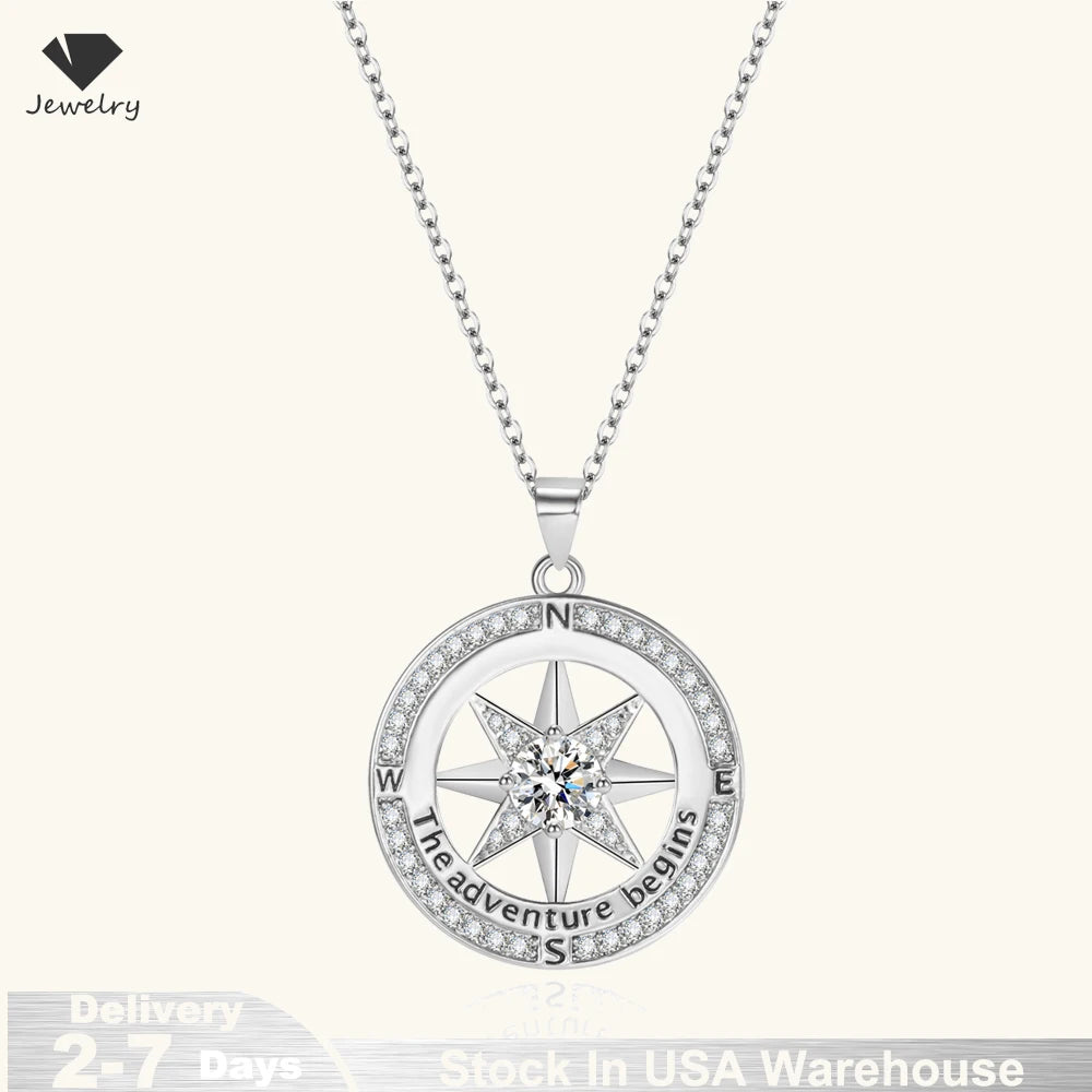 New 925 Sterling Silver Necklace Compass Necklace with Cubic Zirconia Stone for Women High Quality Jewelrys Gifts Stock in USA mbzr