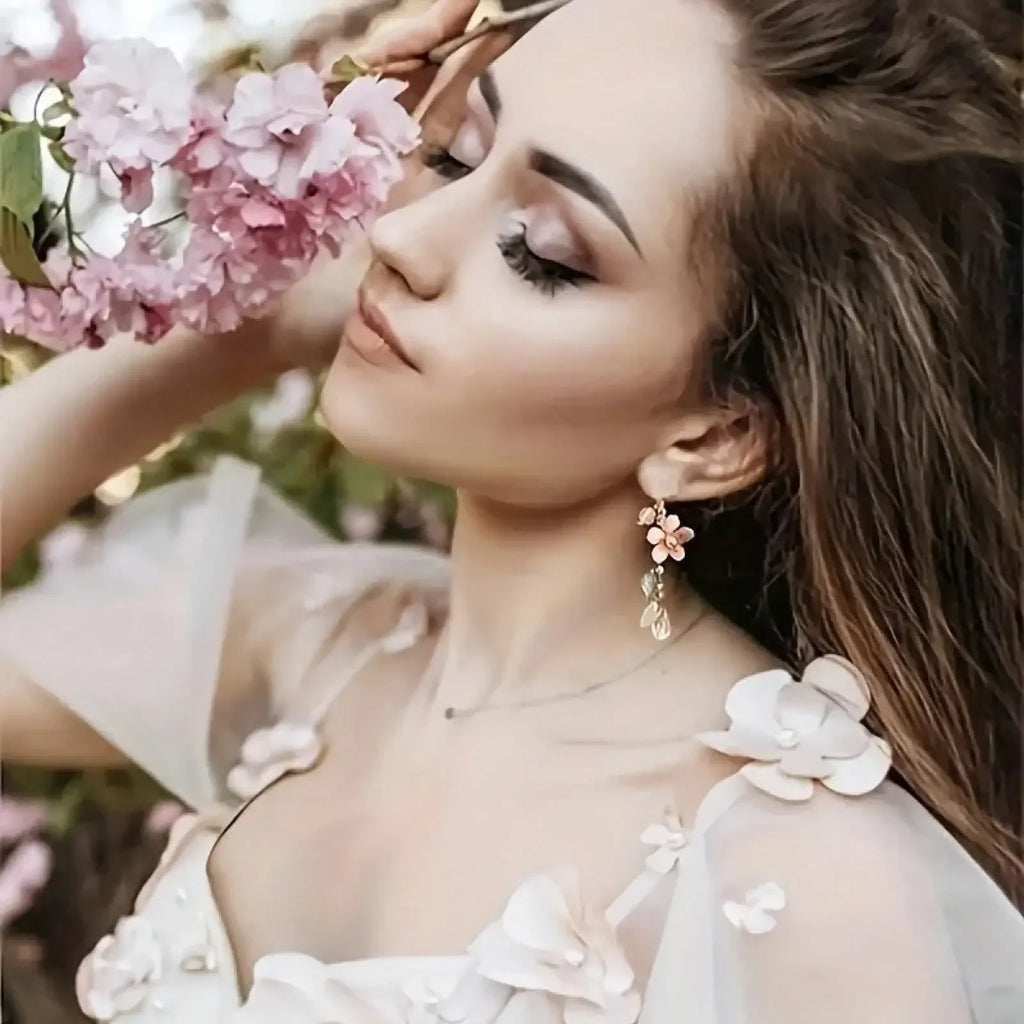 1 Pair Floral Cherry Blossom Drop Earrings For Women Asymmetrical Personalized Party Earrings, Perfect Valentine's Day Gift For mbzr