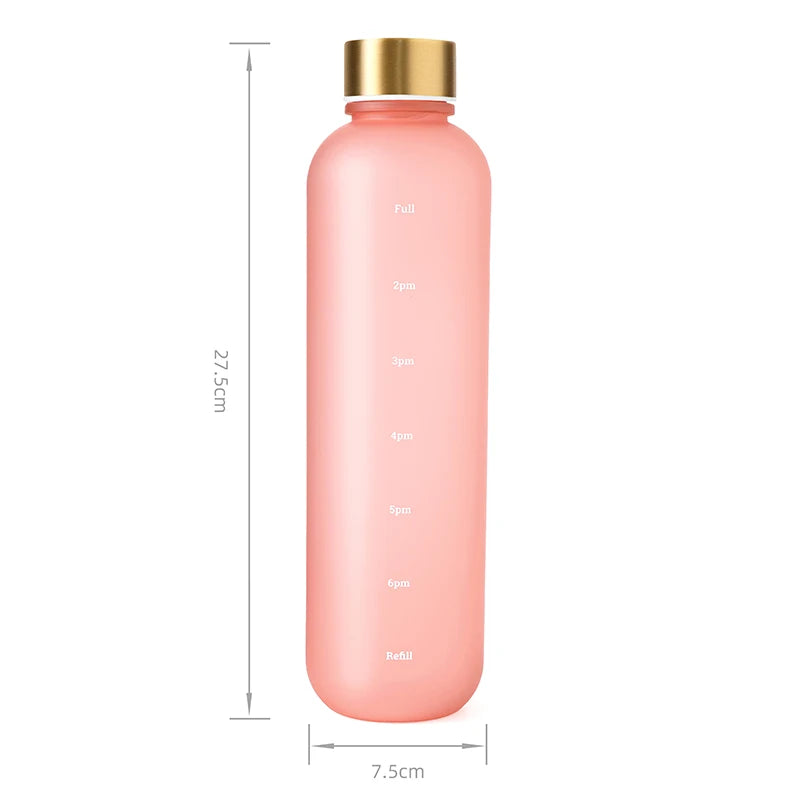 1000ML Bottle With Time Marker Motivational Reusable Fitness Sports Outdoors Travel Cycling Leakproof BPA Free Frosted Bottle mbzr