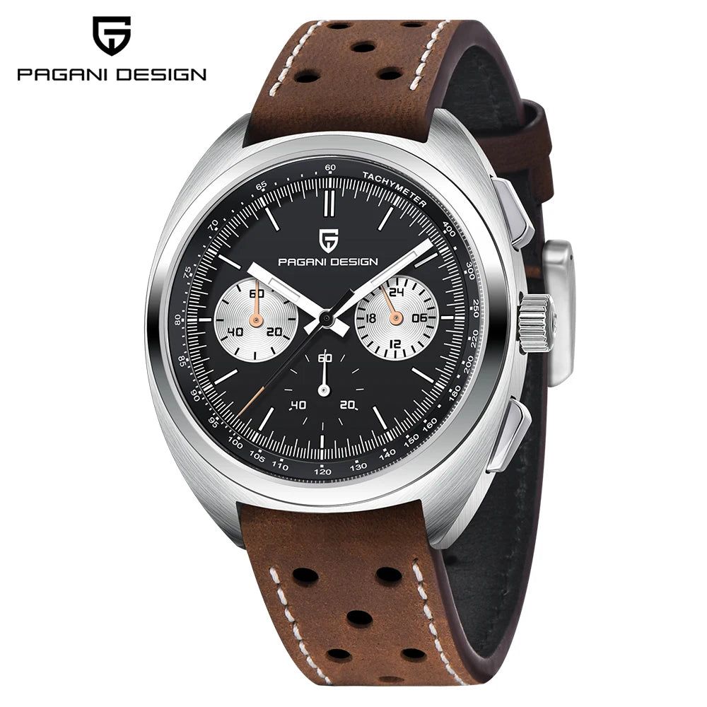 PAGANI DESIGN 2026 Retro Luxury Men's Quartz Watches Sports Chronograph VK63 Watch For Men AR Sapphire Waterproof Leather Clock