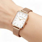 Women Quartz Watches 34mm Rose Gold Minimalist Stainless Steel Mesh Clock 3Bar Waterproof Suitable Daily Wear Jewelry Decoration mbzr
