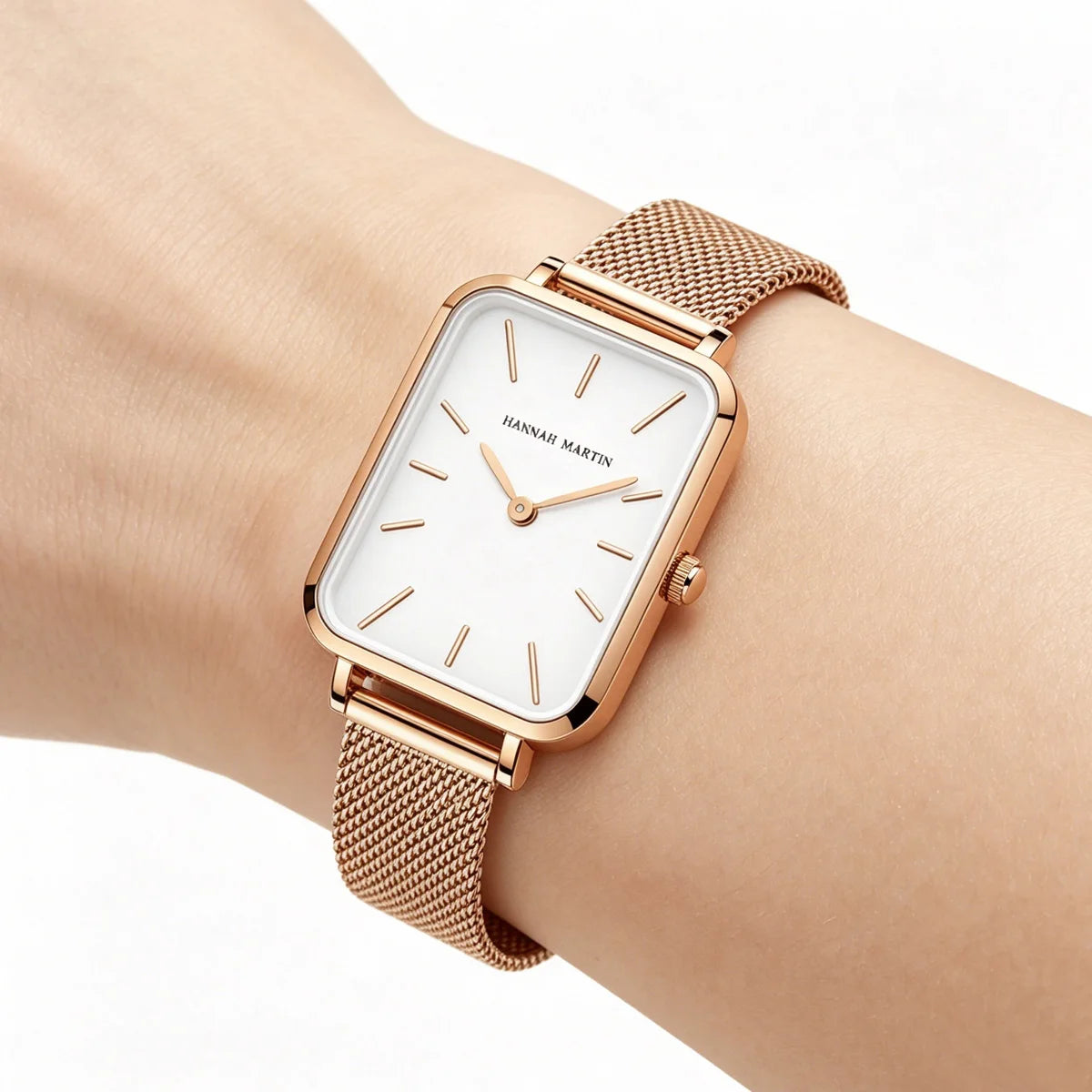 Women Quartz Watches 34mm Rose Gold Minimalist Stainless Steel Mesh Clock 3Bar Waterproof Suitable Daily Wear Jewelry Decoration mbzr