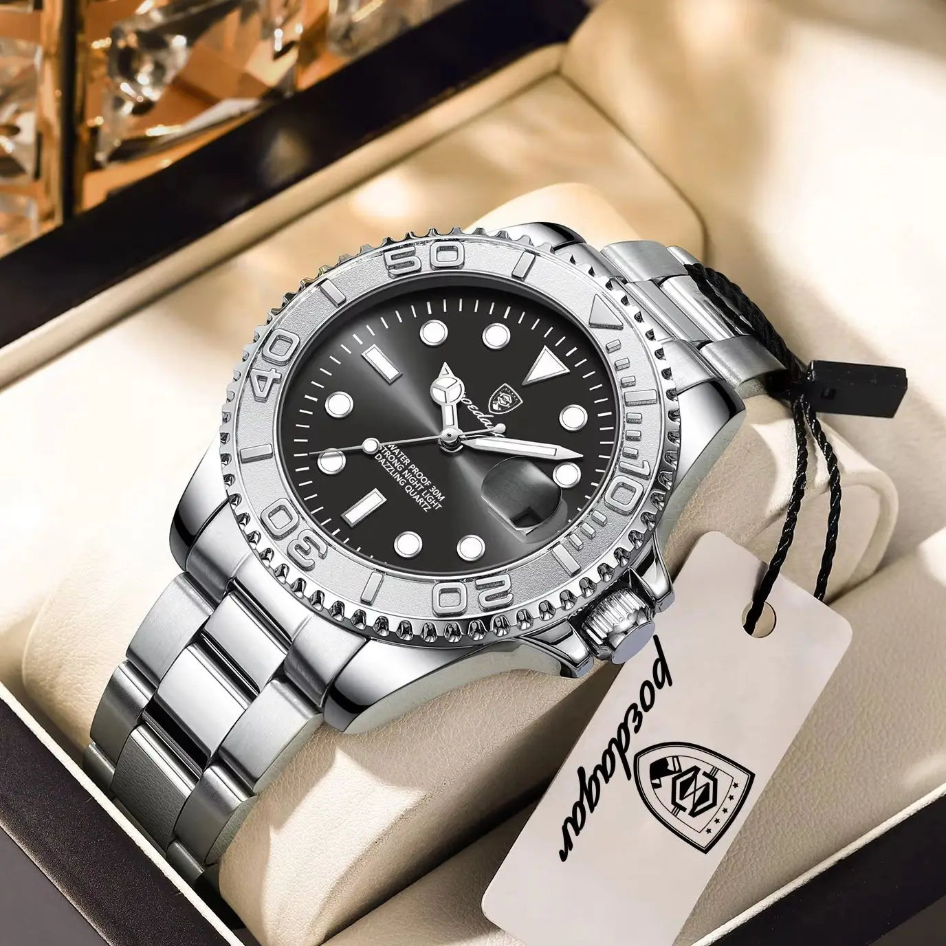 POEDAGAR Luxury Classic Man Wristwatch Waterproof Luminous Date Business Male Clock Stainless Steel Fashion Quartz Men's Watches mbzr