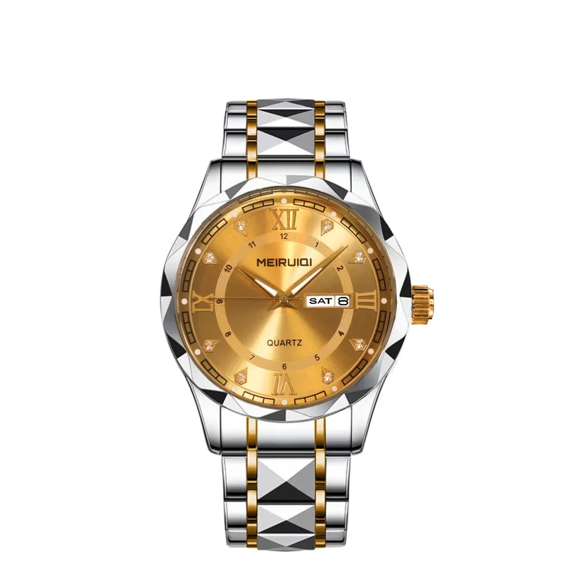 1pcs Men's Gold Alloy Band Luxury Business Calendar Quartz Watch for Party Holiday Gift mbzr