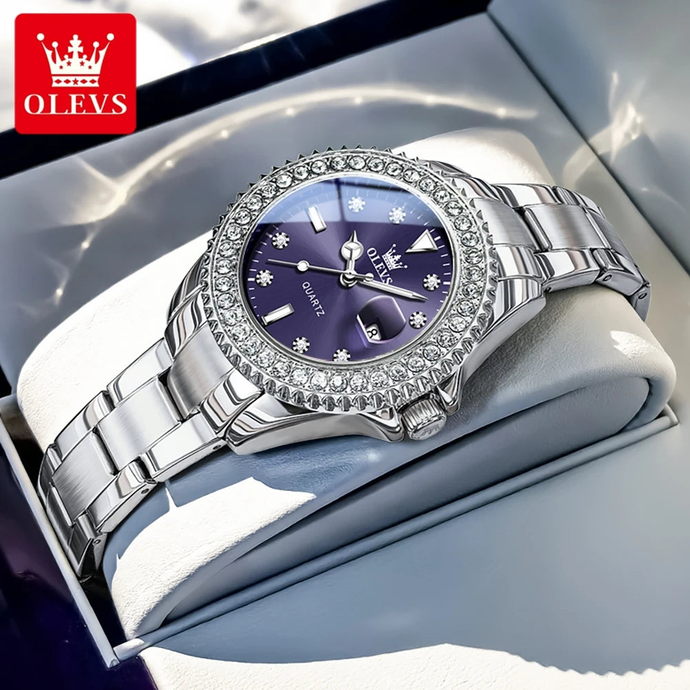 OLEVS 9945 Luxury Women Original Quartz Movement Watch Diamond Scale Stainless Steel Bracelet Luminous Function 30M Waterproof Watch mbzr