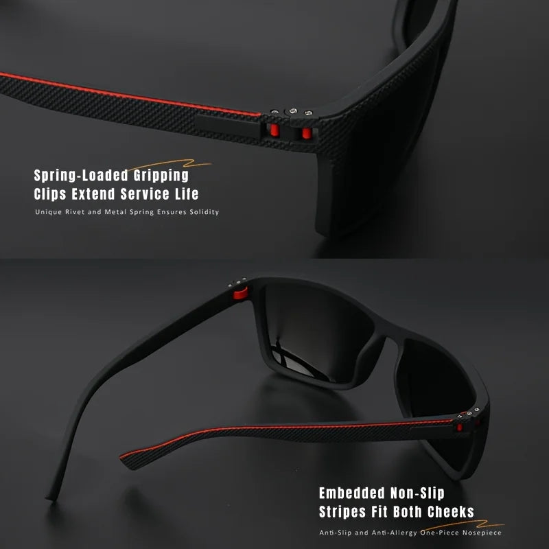 Premium Square Polarized Sunglasses - Spring Hinge Design, Comfort Fit for Cycling, Fishing, Beach & Daily Wear
