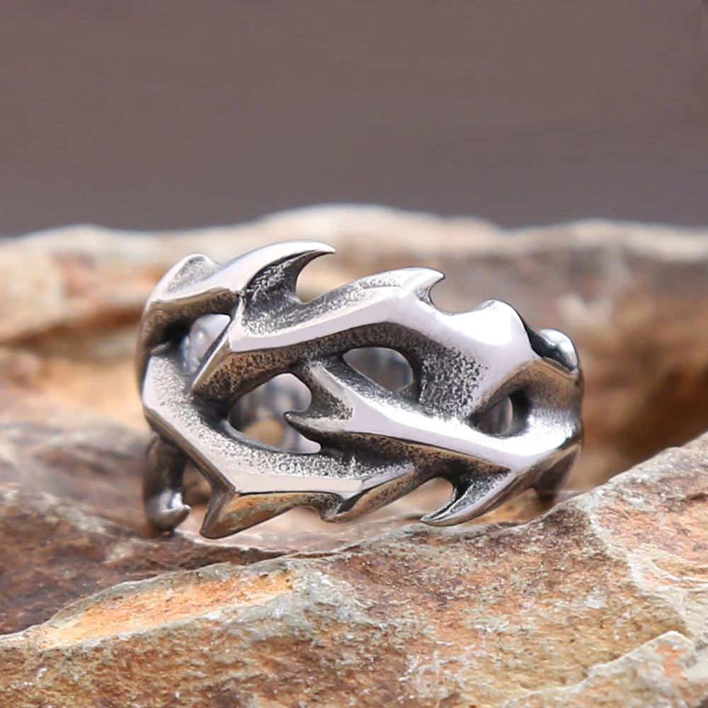 Fashion Vintage Hollow Out Design Crown of Thorns Rings for Men Women Stainless Steel Punk Biker Wedding Party Gifts Wholesale