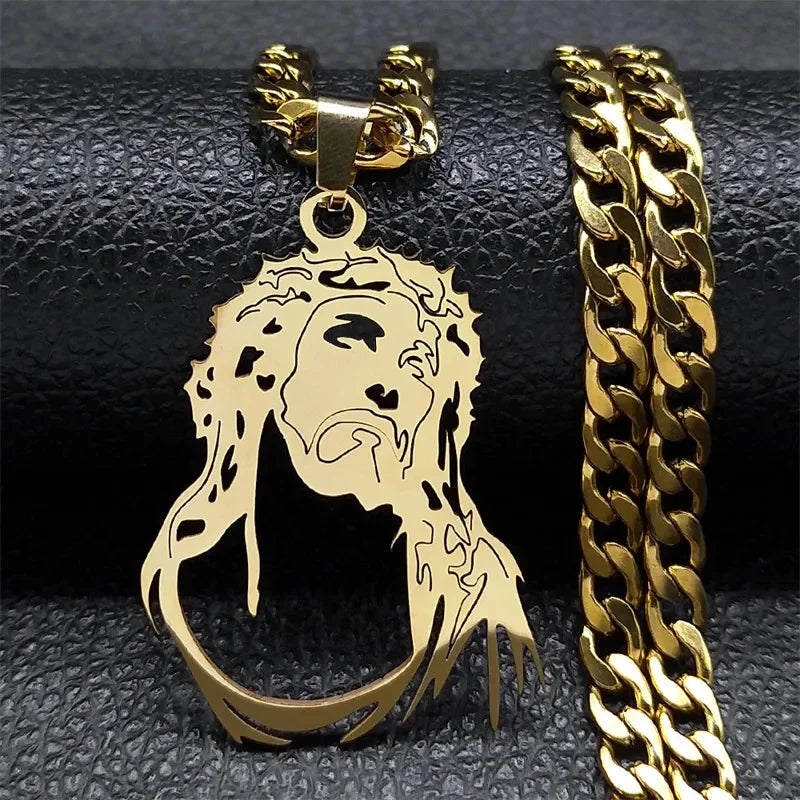 Crown of Thorns Jesus Cross Necklace Stainless Steel Gold Plated Crucifix Pendant Necklaces Jewelry