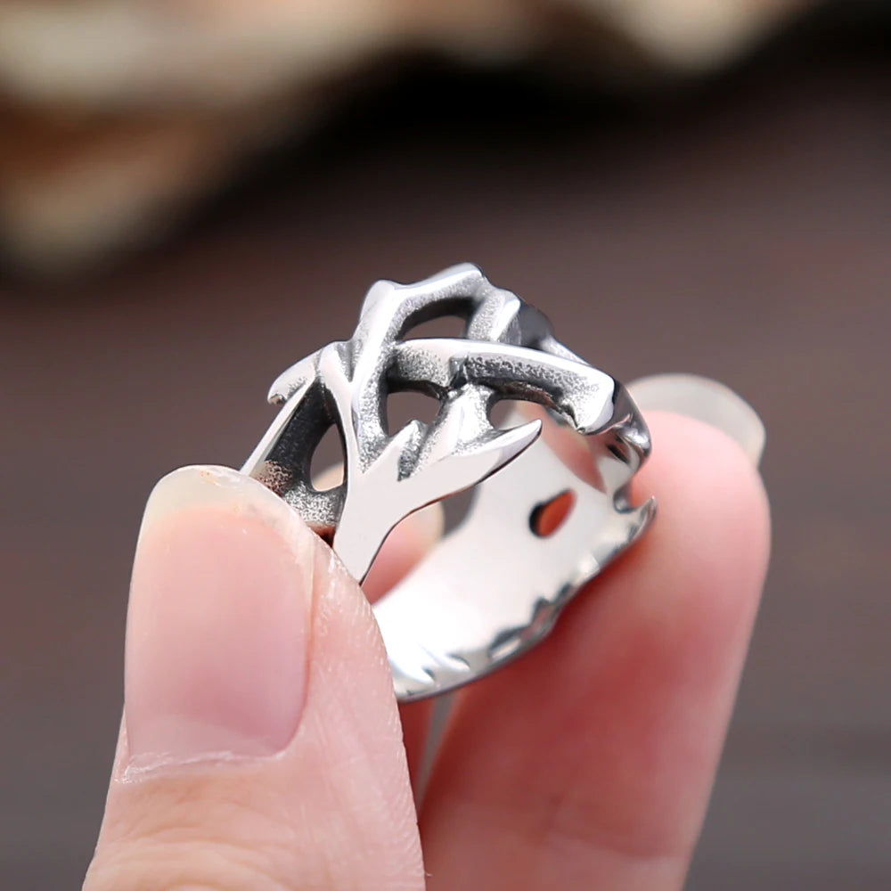 Fashion Vintage Hollow Out Design Crown of Thorns Rings for Men Women Stainless Steel Punk Biker Wedding Party Gifts Wholesale