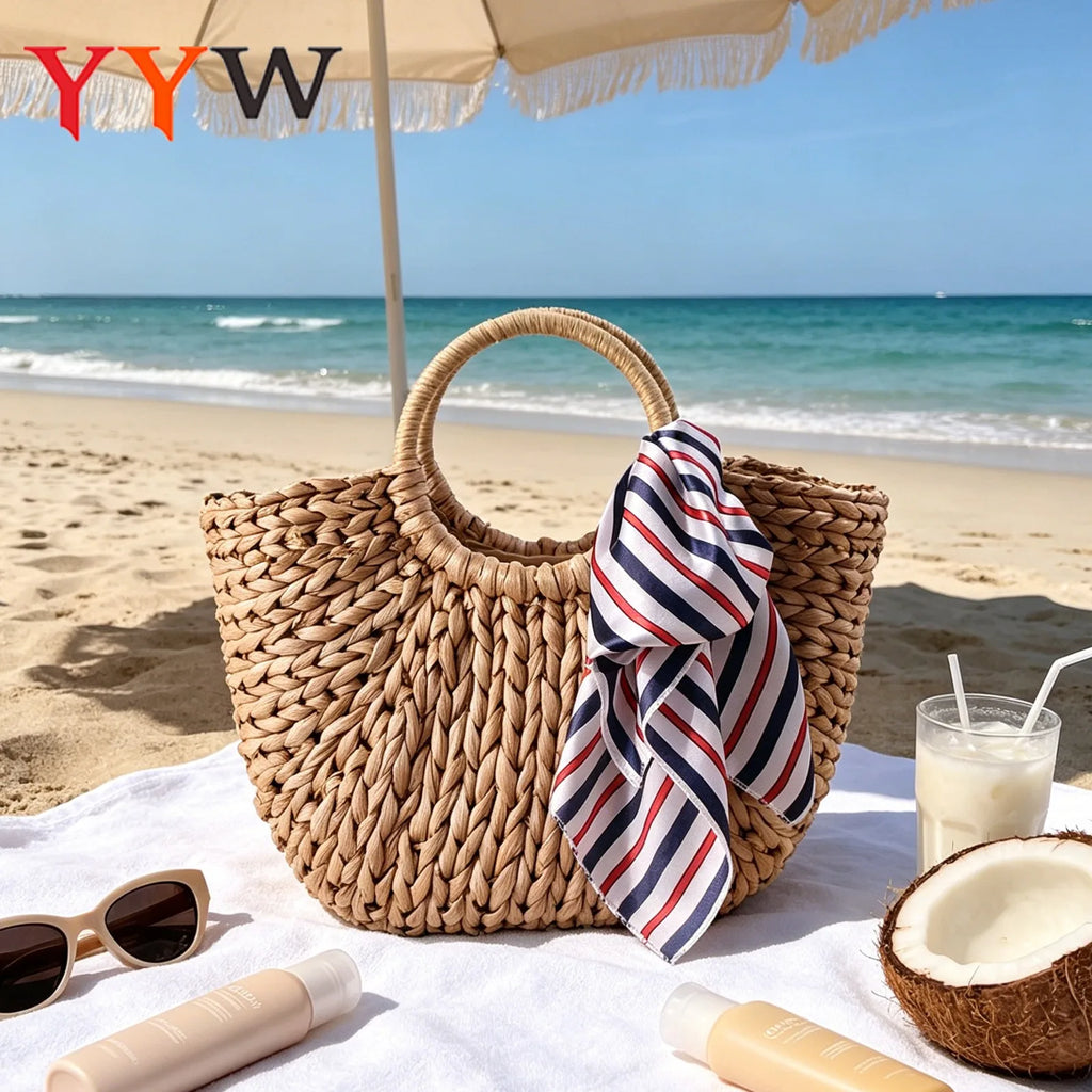 Straw Woven Handbags Beach Bag Handmade Woven Bucket Bag Shopping Tote Bag mbzr