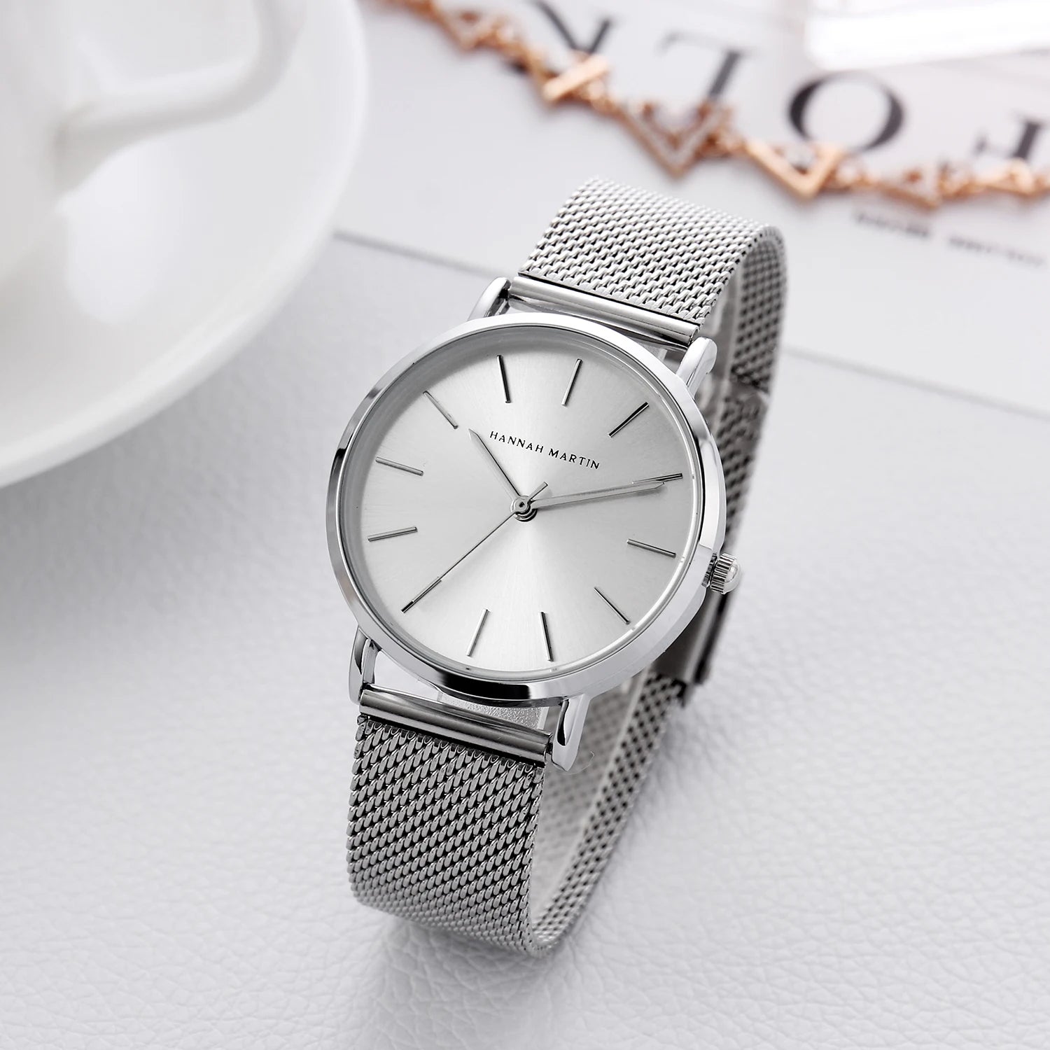 HANNAH MARTIN Top Brand Hot Selling Original Quartz Watch Women Simple Elegant Steel 36mm Japanese Movement Clock Banquet Matching & Work Leisure Watches Ladies Clock Local Watch Women Mesh with Quartz Movement Original Ladie