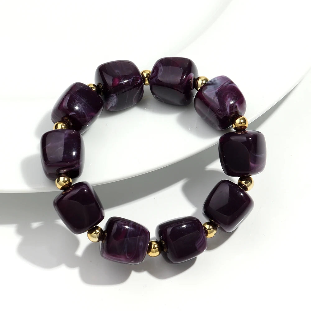 Exaggerated Geometric Beaded Acrylic Elastic Bracelets for Women Men Boho Trendy Square Beads Stack Bangle Retro Jewelry Gift mbzr