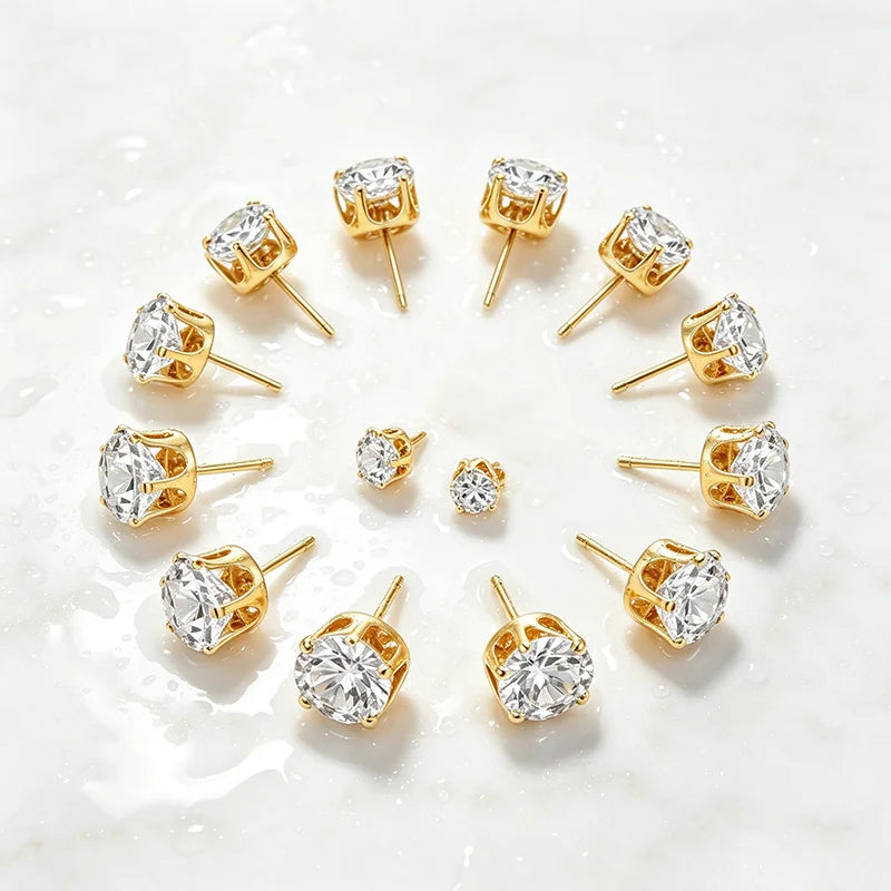 6pairs/set  Mixed Size 3‑8MM Cubic Zirconia Stud Earrings Set 316L Stainless Steel Hypoallergenic Waterproof Earring Gift for Sensitive Ears