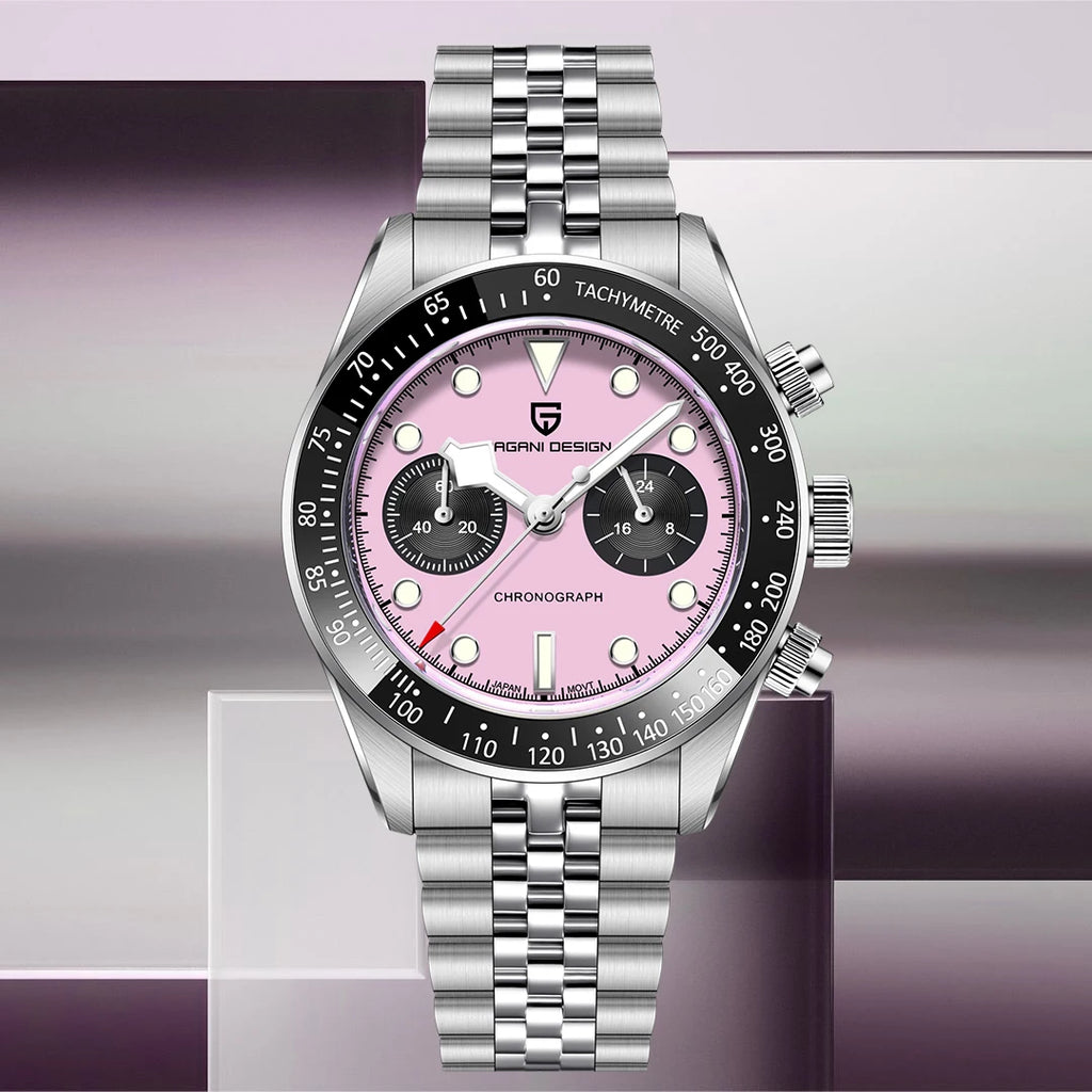 PAGANI DESIGN Men Watches New Pink BB Panda Dial Chronograph Fashion Luxury Quartz Watch For Men VK64 Movt Waterproof Watch 2026 mbzr