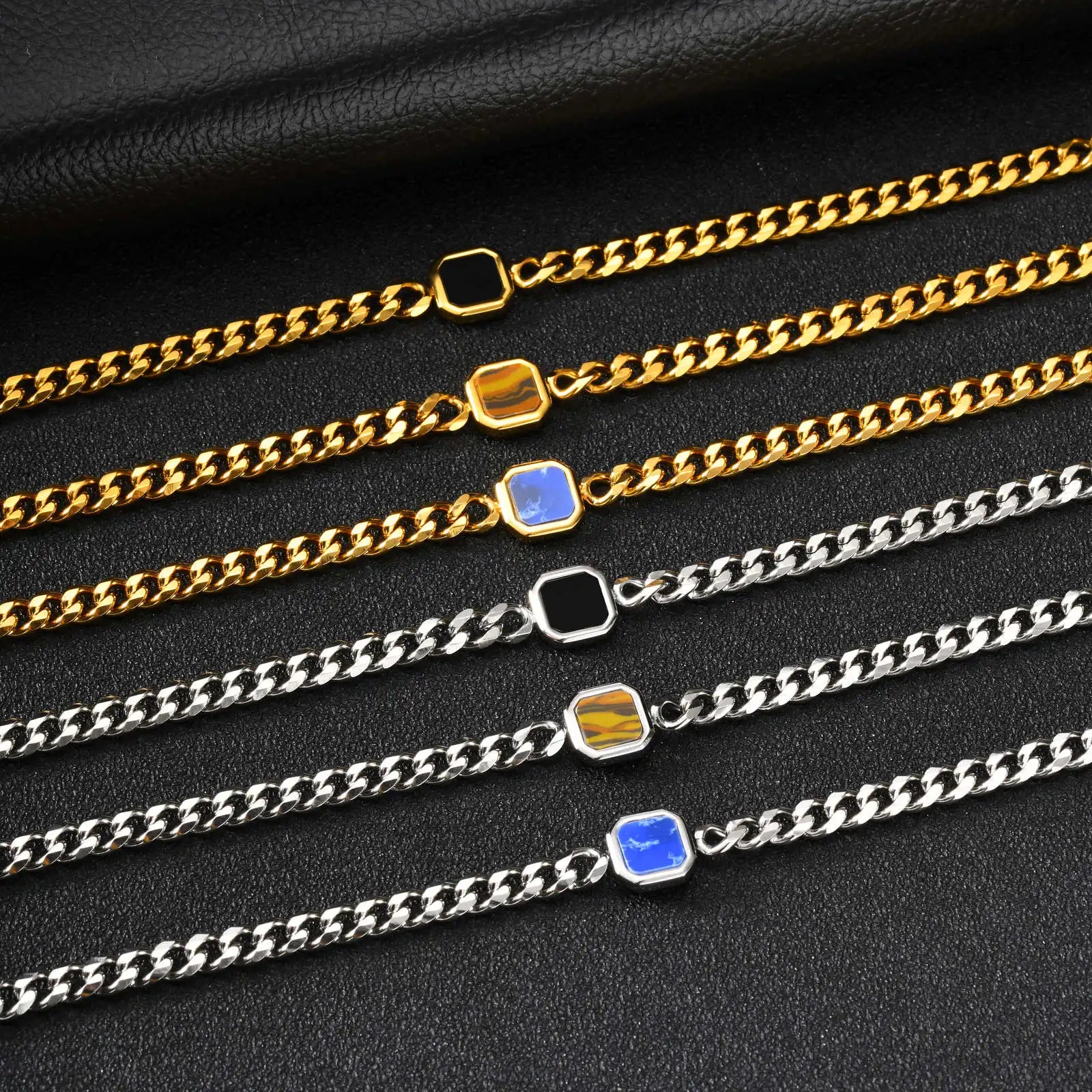Vnox 5/7mm Width Adjustable Chain Bracelet for Men, Stainless Steel Acrylic Six-Sided Polished Jewelry Gift for Husband Son‌ Him