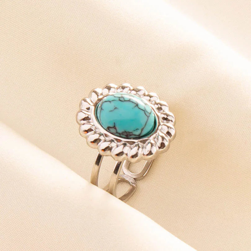 1pc Stainless Steel Boho Turquoise Open Finger Rings Trendy Adjustable Women Multi Layers Stackable