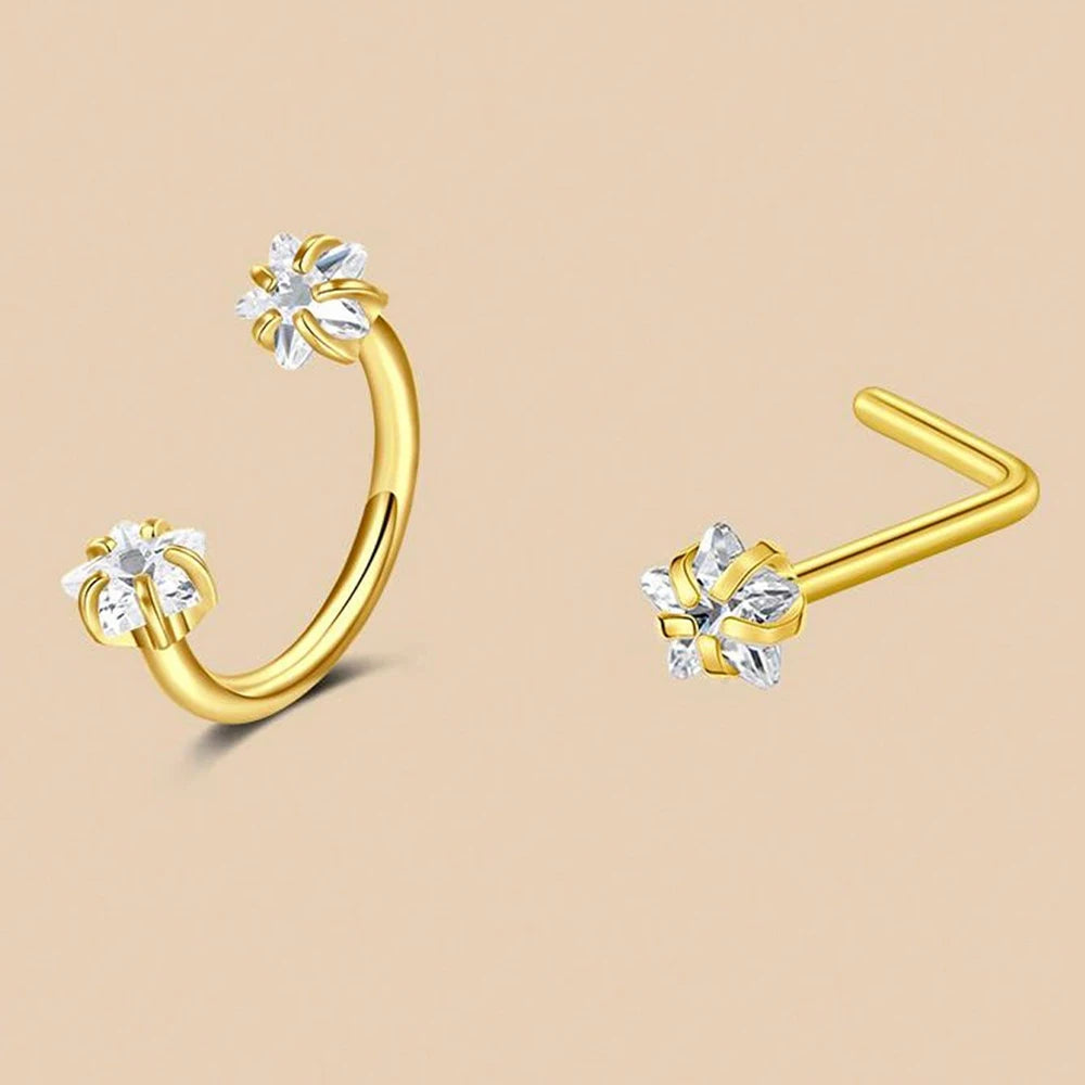 6/2pcs Horseshoe Nose Rings With L-Shape Nose Stud, Stainless Steel Rianbow CZ Nose Ring,, Lip Eyebrow Helix Ear Piercing mbzr