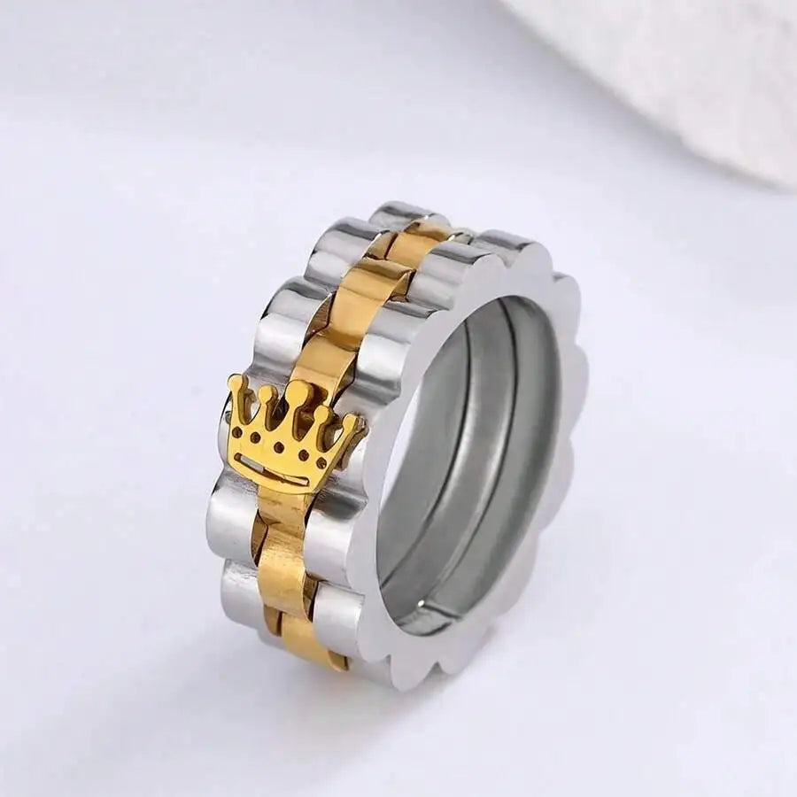1pc Minimalist Golden Crown Stainless Steel Ring