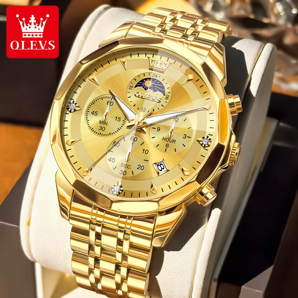 OLEVS 3673 Original Fashion Moon Phase Men's Watches Waterproof Chronograph Quartz Watch Stainless steel Calendar Wristwatch mbzr