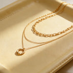 Multi‑Layer Gold Tone Zinc Alloy Necklace Textured Circle Pendant Daily Neckwear