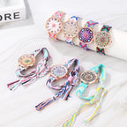 LANCARDO Bohemian Ladies Bracelet Watch Woven Rainbow Strap Floral Print Dial Analog Quartz Watch Girl Gift