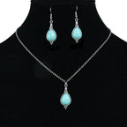 Vintage Bohemian Hollow Round Geometric Necklace Earrings Set for Women Indian Jewelry Ethnic Bule Beads Pendant Jewelry Sets mbzr