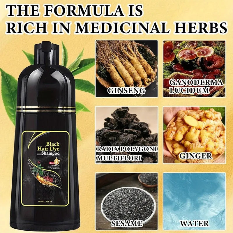 2pcs Black Hair Colouring Shampoo Natural Herbal Essence 3 in 1 Colouring Shampoo Clean Dandruff Removing for Covering White mbzr