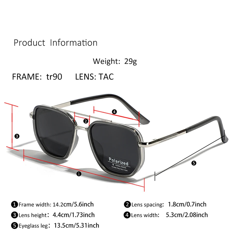 Peekaboo TR90 Polarized Sunglasses Men Retro Style Metal Square Sun Glasses for Women Double Bridge Driving Green Black UV400