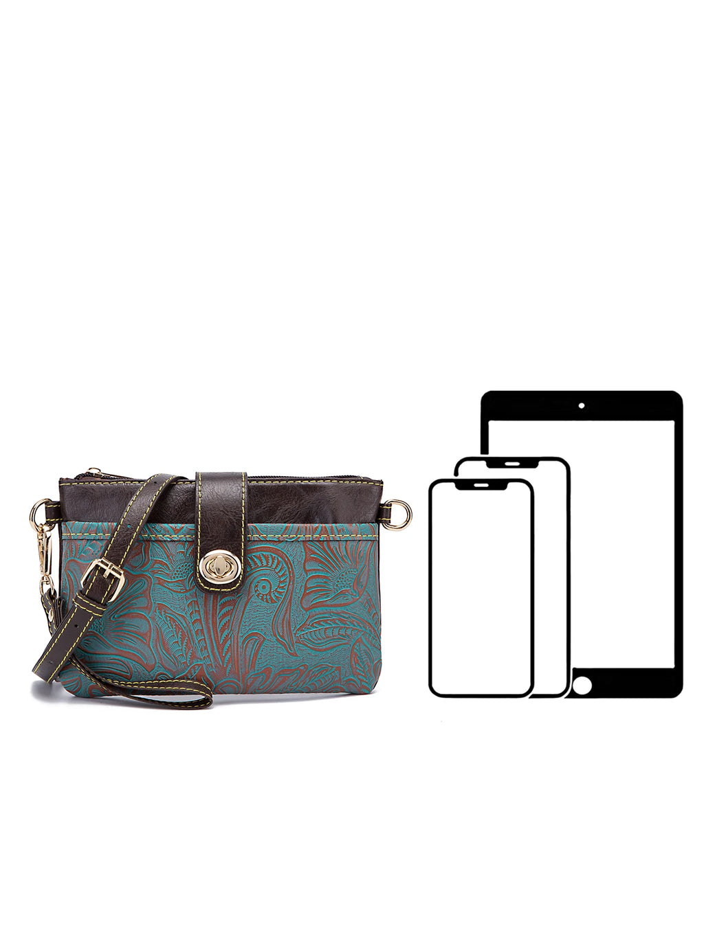Floral Embossed Crossbody Bag for Women Multi Compartment Shoulder Purse With Removable Wristlet Strap Secure Turn Lock Zipper Closure Lightweight Portable Casual Satchel for Outdoor Hiking Camping Road Trip Daily Errands Wee mbzr