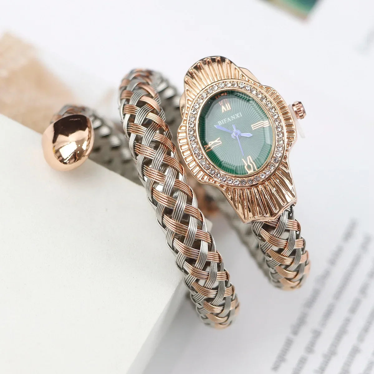 Fashion Diamond BIFANXI New Quartz Watch Women Unique Snake Shape European American Bracelet Watches Wire Braided Lady Wristatch