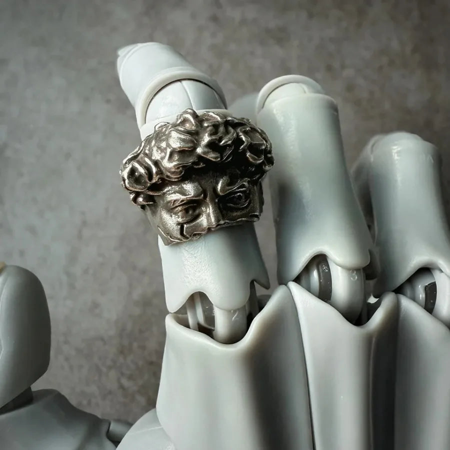 Retro Half Face David Adjustable Open Ring For Men Punk Gothic Edgy Copper Jewelry Unisex Accessories Renaissance Art Gift