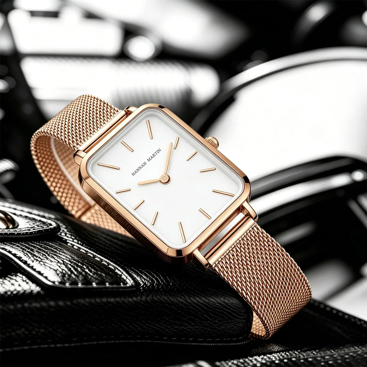 Hannah Martin Womens Watch US Local Shipping Square 34mm Dial Simple Bar Scale Silver Stainless Steel Milan Strap Japanese Original Quartz Movement Clock Nordic Fashion Style Suitable for Various Dressing Styles, Women Gift C
