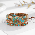 Boho Handmade Natural Stone Beaded Bracelets Turquoise Blue Jasper Hematite Crystal 5 Wraps mbzr