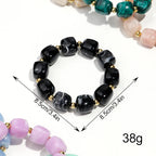 Exaggerated Geometric Beaded Acrylic Elastic Bracelets for Women Men Boho Trendy Square Beads Stack Bangle Retro Jewelry Gift mbzr