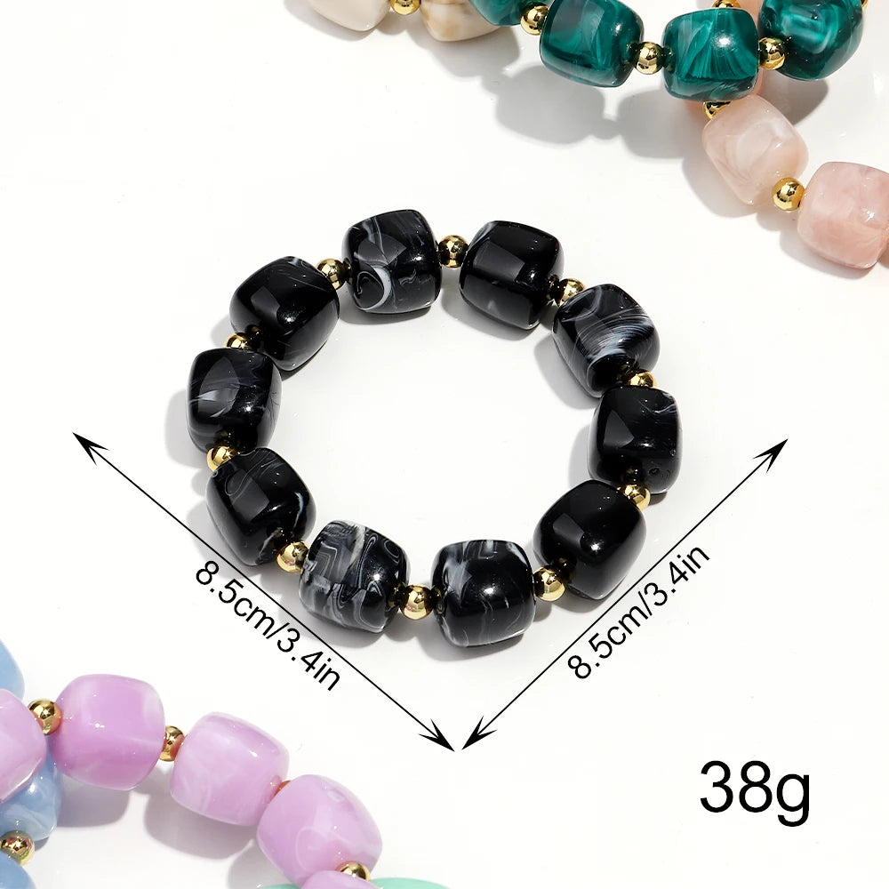 Exaggerated Geometric Beaded Acrylic Elastic Bracelets for Women Men Boho Trendy Square Beads Stack Bangle Retro Jewelry Gift mbzr