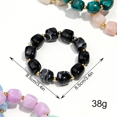 Exaggerated Geometric Beaded Acrylic Elastic Bracelets for Women Men Boho Trendy Square Beads Stack Bangle Retro Jewelry Gift mbzr