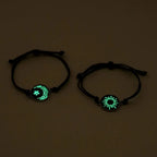 Adjustable Handmade Braided Rope Couple Bracelets Glow In The Dark Sun Moon Glass Bead Wrist Jewelry Casual Fashion Matching Accessories