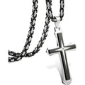 Black 14K Gold Plated Cross Necklace for Men Stainless Steel Byzantine Chain With Cross Pendant Necklace Mens Gifts 22-30Inch