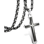 Black 14K Gold Plated Cross Necklace for Men Stainless Steel Byzantine Chain With Cross Pendant Necklace Mens Gifts 22-30Inch